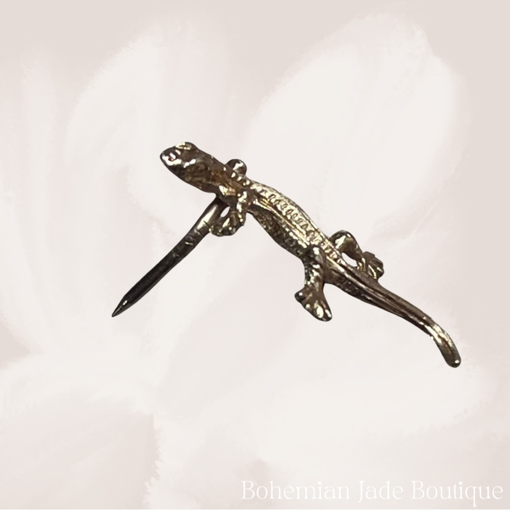 Vintage Small Gold Lizard Gecko Brooch Pin With Screw On Pin Back - Picture 3 of 5